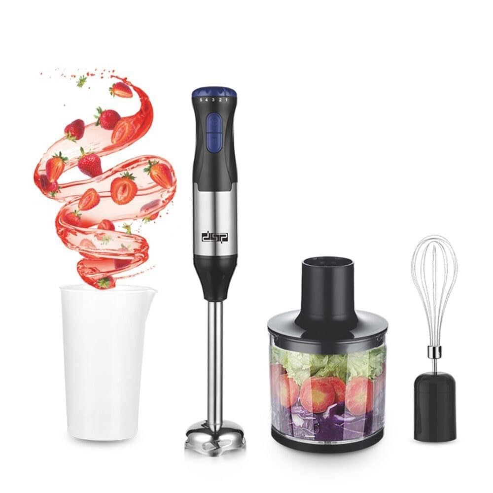 DSP Hand Blender 4-in-1, 200W Power, Turbo Speed, Stepless Control, Stainless Steel Blades & Attachments, Easy Clean, Includes Chopper, Whisk, Cup, KM1092