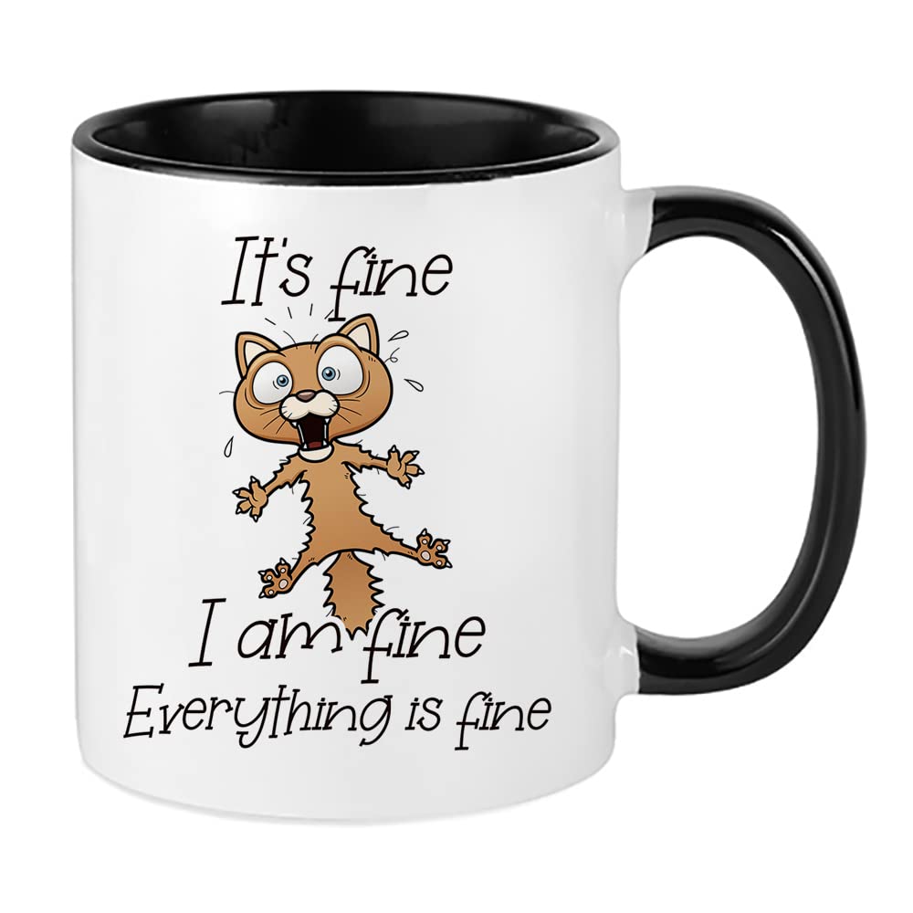 Getagift Its Fine I'm Fine Everything is fine cat Joke Coffee Tea Cocoa Soup Daily use Inside Coloured Ceramic Cup Mug. (Black)