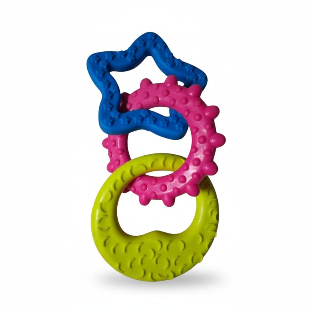 Pet puppy dog Cat Toy chew for aggressive chewers, design with bells, premium nature rubber - nontoxic and bite resistant Small Bone and Chew (Regular, Space)