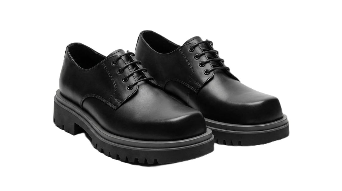 Chunky Genuine Leather Men Shoes - Light and Comfortable Sole for Everyday Use - Black - Black (42)