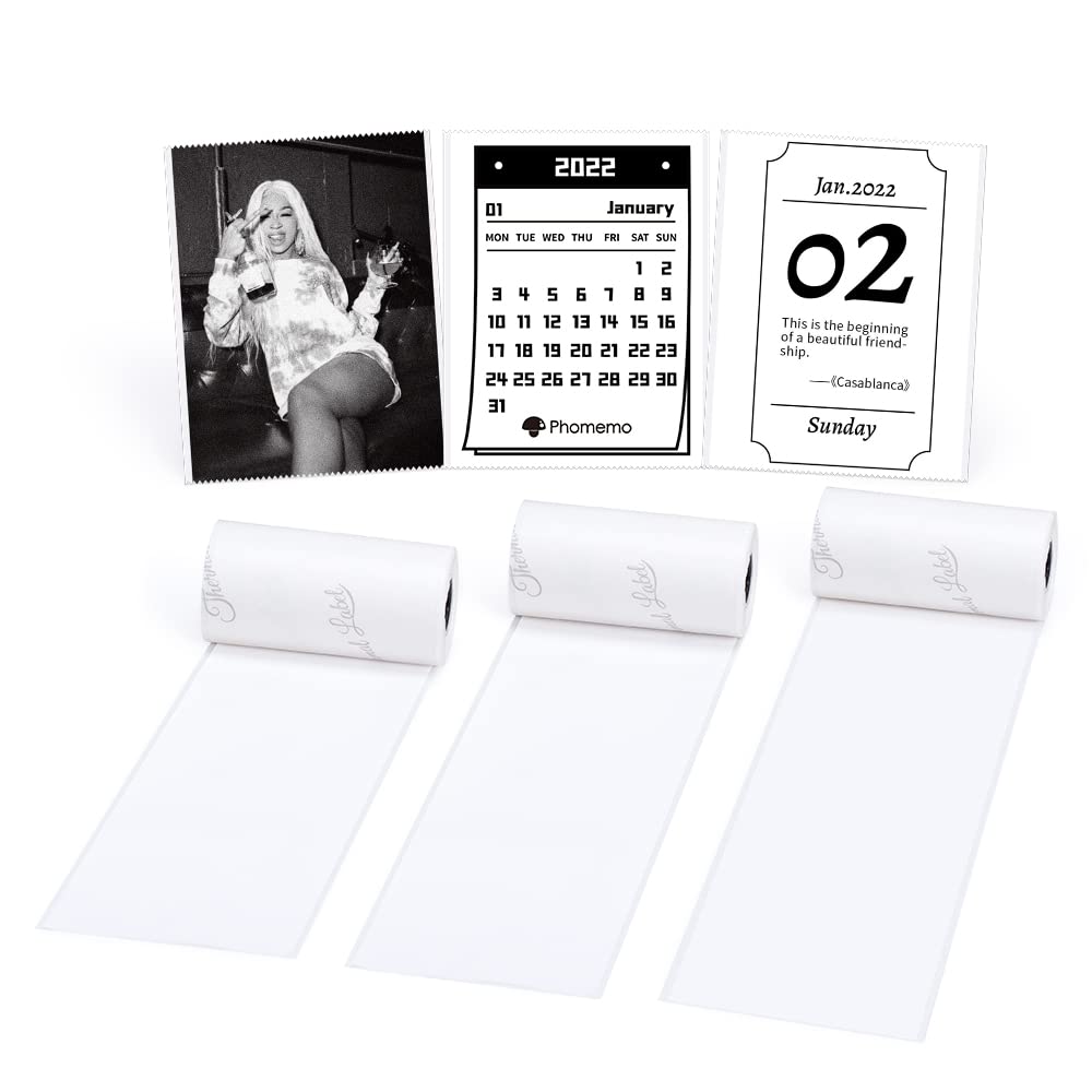 Thermal Sticker Paper for Memoking M02E/M03 Thermal Printer - Sticky 1 7/8" x 137 3/4" (53mm x 3.5m) for Photo, Texts, Study Notes, 3 Rolls - Compatible with Phomemo M02S/M02 Pro/M03AS/M02D