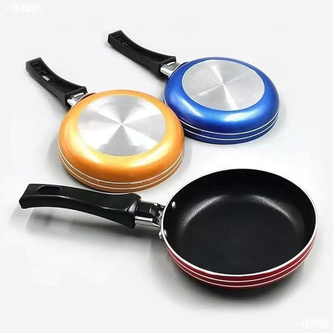 Non-Stick Frying Pan Set, 3 Pieces, 12cm/14cm/16cm, Black Interior, Coloured Exterior, Bakelite Handle