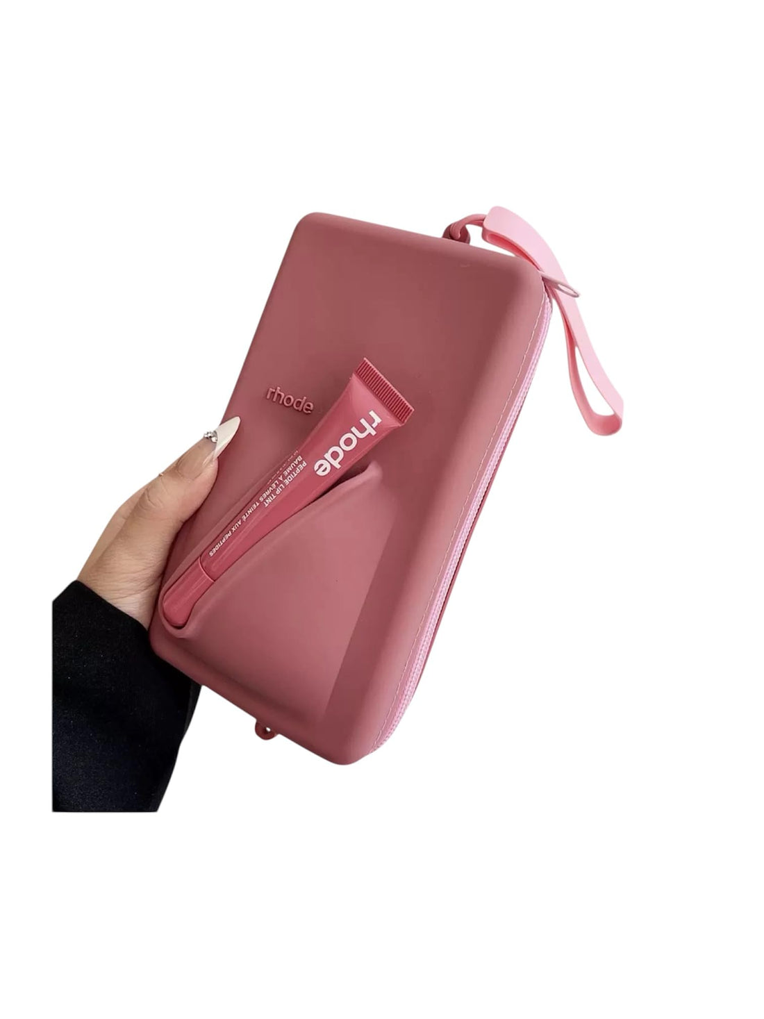 Rhode Pouch Bag with Adjustable Strap & Lip Gloss – Stylish Mini Cosmetic Bag for Makeup, Travel, and Daily Essentials (Salty Tan)