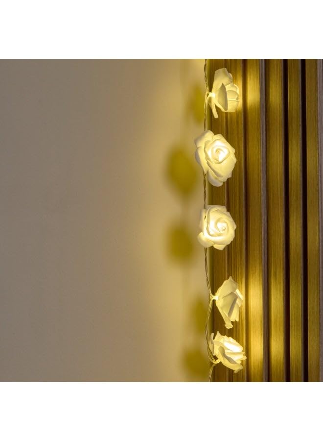 NAGAFA SHOP White Rose LED Garland with Warm Lights â€“ 20 Bulbs, Battery-Powered Perfect for Home & Events3M