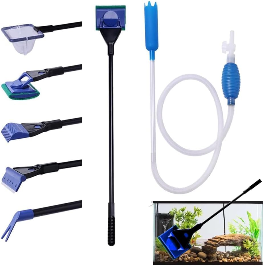 Aquarium Fish Tank Cleaning Kit,5 in 1 Aquarium Cleaning Kit,Manual Siphon Pump Drainage Cleaning Kit,Sand Cleaning Algae Scraper (6pcs(5 in 1 Clean Algae Scrapers+Siphon Vacuum))