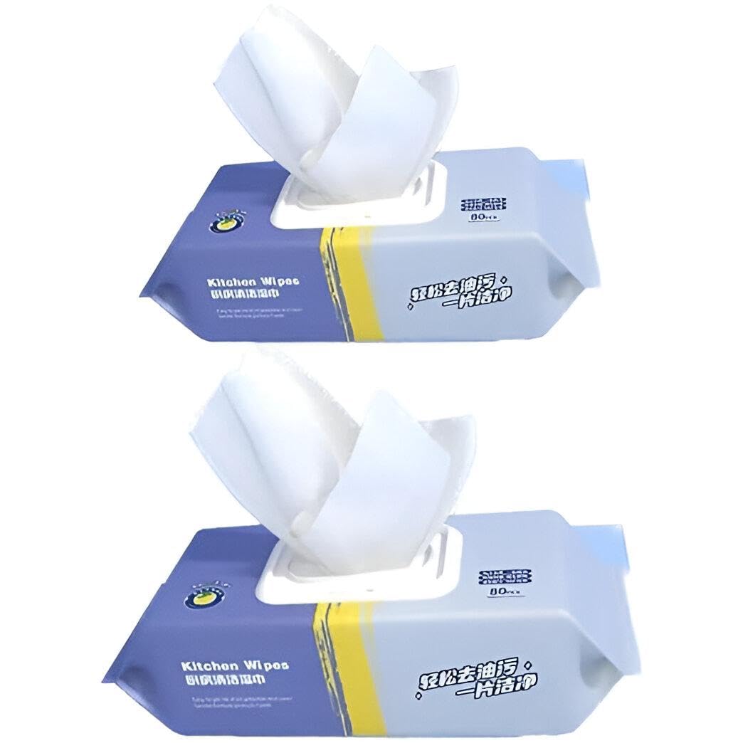 Grease Remover - Heavy Duty Cleaning Towelettes Targeting Hard-to-Clean Fat and Oil Patches on Kitchen Appliances, Cabinets, Range Hoods, and Backsplashes in One Effortless Swipe (2 pcs)