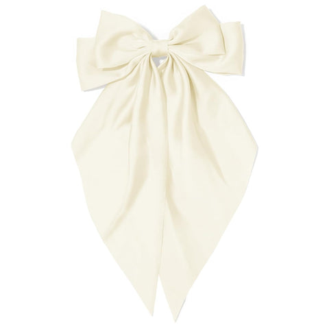ZonShop Silk Satin Hair Clips for Women, Large Metal Bow Hair Clips, French Hair Clip Soft Long Tail Solid Color Bow Hair Accessories for All People (Plume)