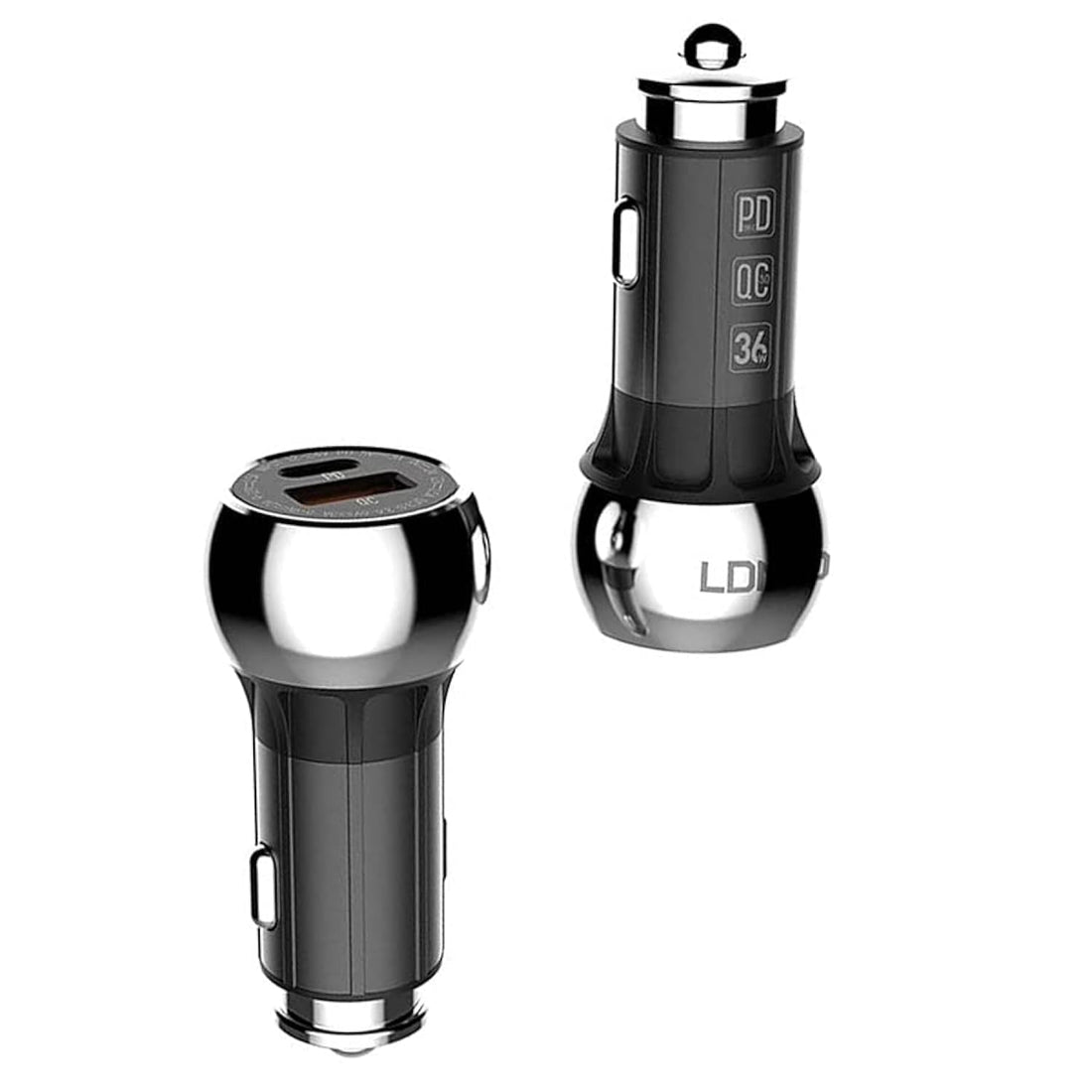 Ldnio Set Of 2 Pieces Of C1 Fast Car Charger Dual Usb Ports With Type-C-Type-C Cable Support Any Devices With Quick Charge Technology