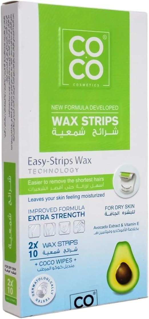 10 Wax Strips for Hair Removal: Facial Hair Removal for Women - Waxing Kit for Women, Wax Strips and One Oil Wipe with Avocado Extract and Vitamin E for Dry Skin