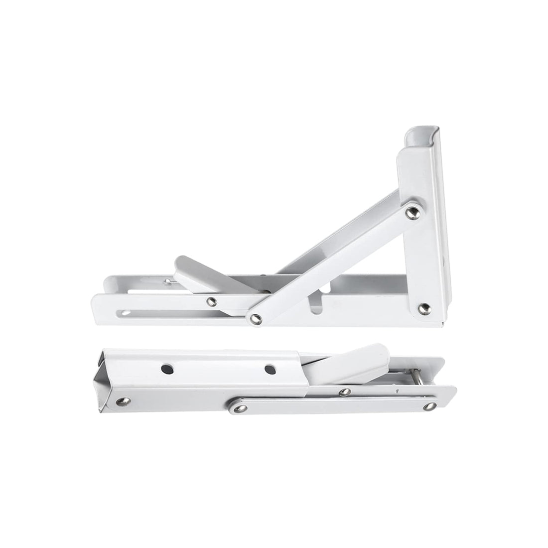 DTGN 7.87"x4.29"(LxH) Folding Shelf Brackets - 3Pack - Good for Shelves - Carbon Steel Space Saving Collapsible L Bracket - White