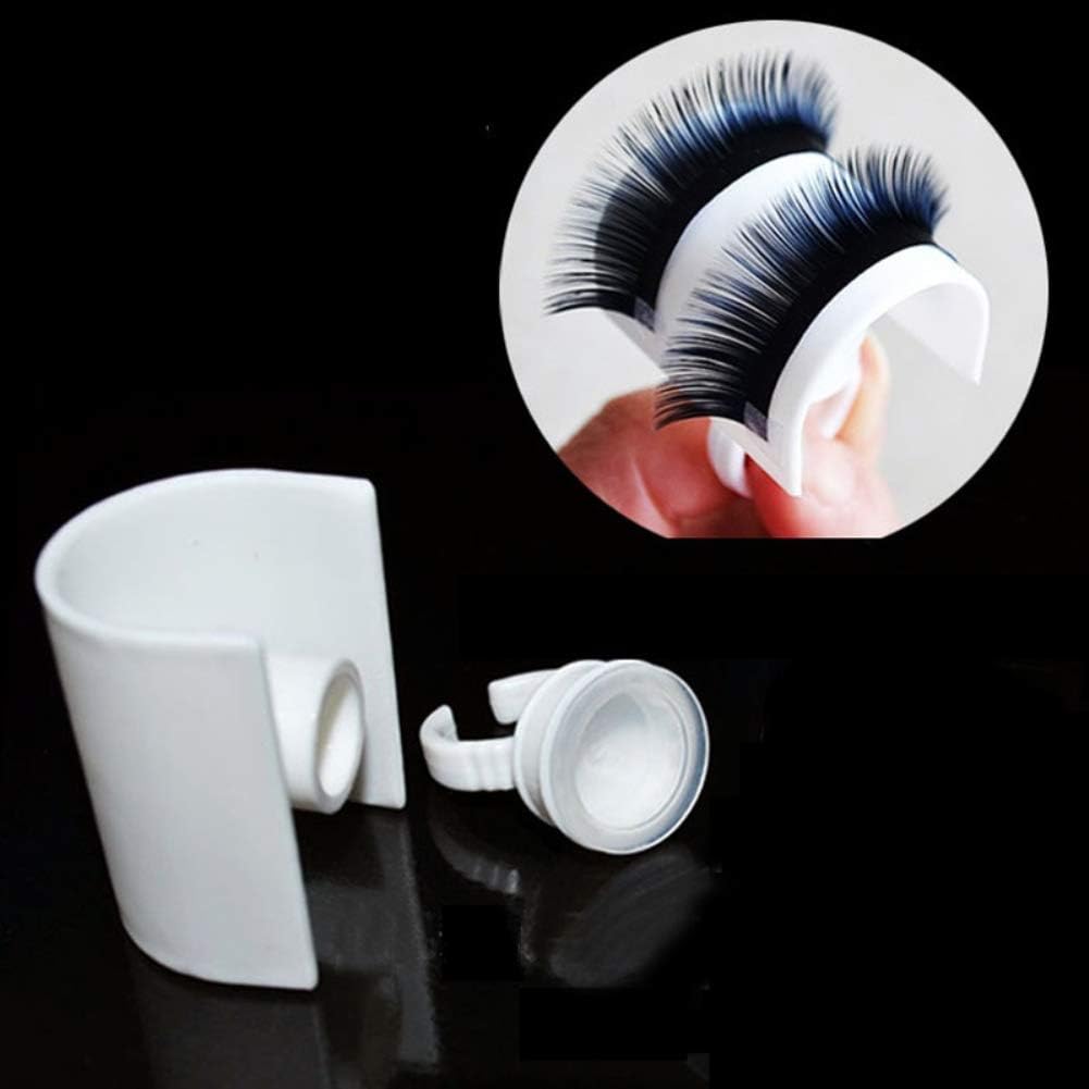 U Shape Ring Strip False Eyelashes Extension Pallet Glue Holder Set Finger Tool - With Scale Makeup Brushes and Tools