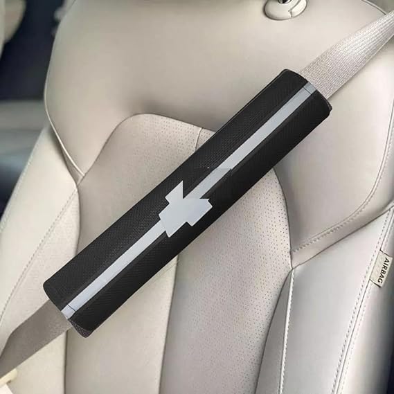Leather Car Seat Belt Cover (Photography Belt Reflector) Compatible with Chevro@@Leh 2 Pieces, Black