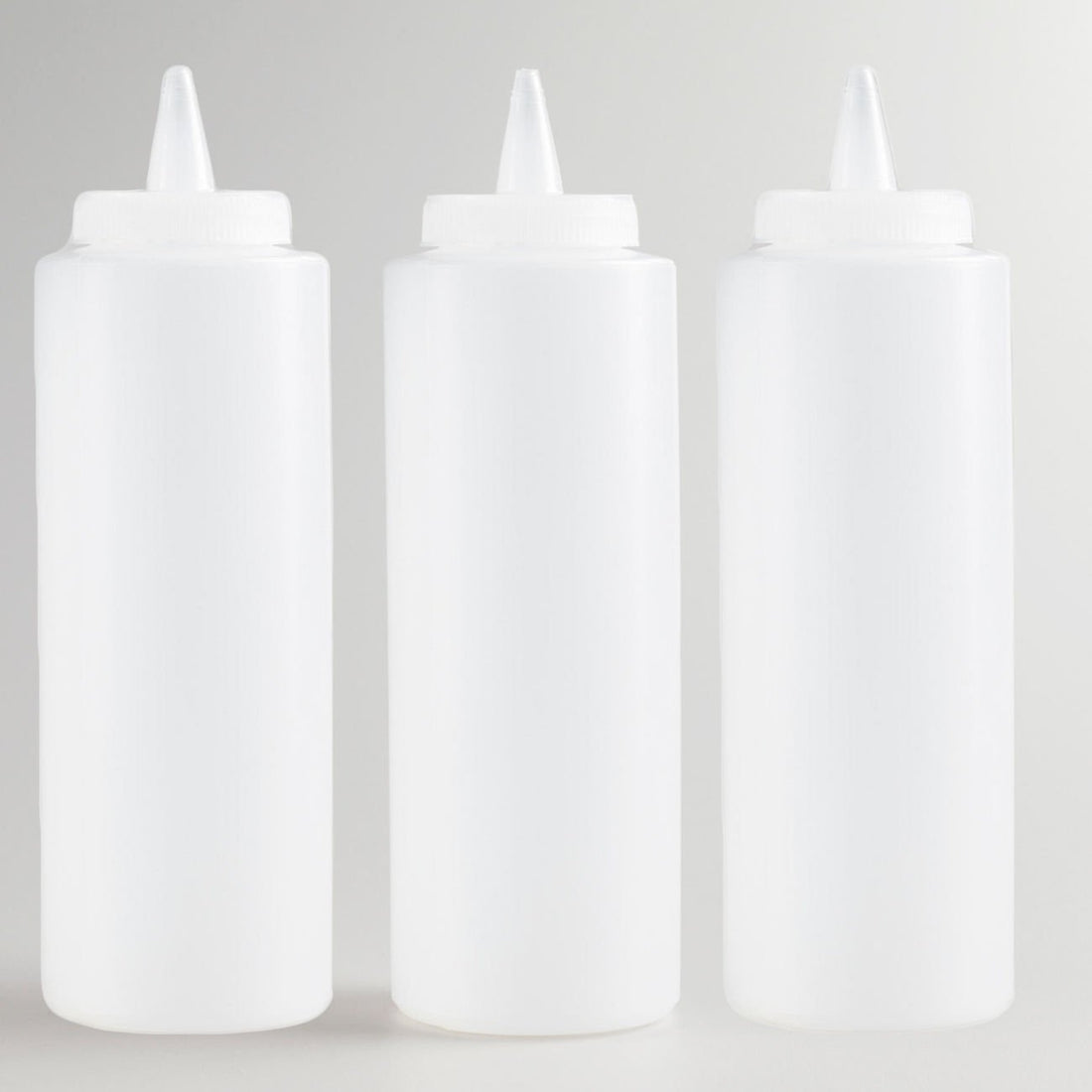 M.V. Trading Open-Tip, Diner Style, Screw-On Spout, Polyethylene Durable Plastic Clear Condiment Squeeze Bottle , 24oz -Pack of 3