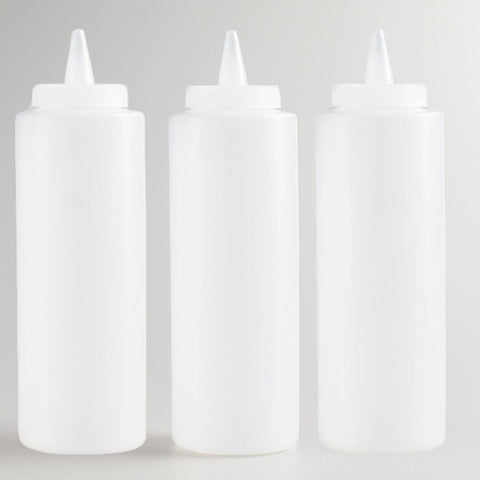 M.V. Trading Open-Tip, Diner Style, Screw-On Spout, Polyethylene Durable Plastic Clear Condiment Squeeze Bottle , 24oz -Pack of 3