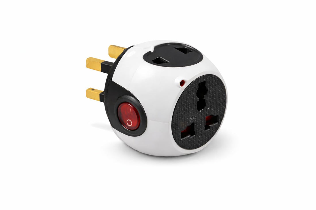 Universal Power Adapter 3 G Type with Power Switch – Supports KSA/EU/UK/US/AU Sockets – Travel Adapter for Home & Office – Compact & Safe Round Design