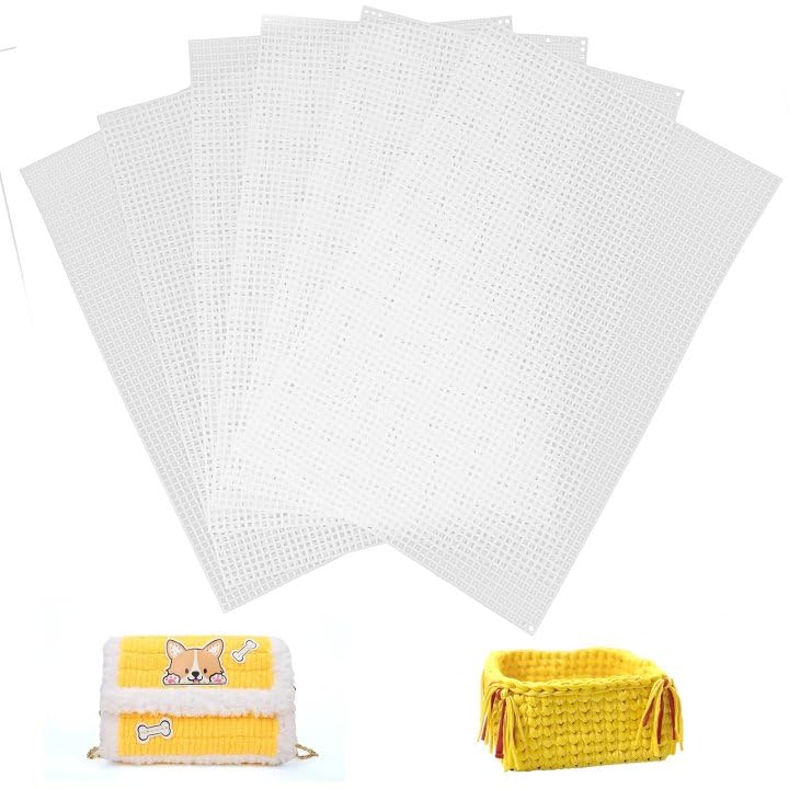 EXIN DECHEN 6 Pieces Canvas for Crochet Bags, 20 x 33 cm, Plastic Mesh Mesh, Plastic Grids Accessories Bags, Cross Canvas Embroidery, Knitted Bag Home Crochet Bag Wool Bag DIY