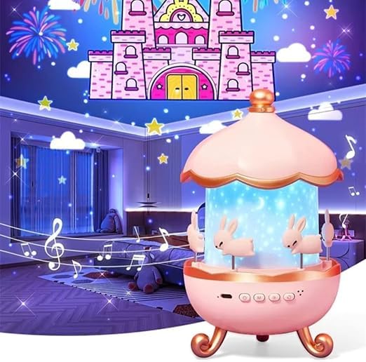 Rotating Cabin Projector Lamp Star Projector Night Light for Kids Baby Sound Machine Night Light for Room Decor Kids Night Lights for Bedroom, (No Remote Control) (Battery not Included)