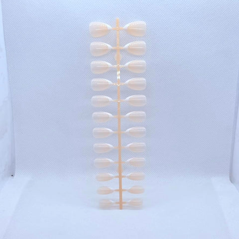 Almond Shape with Colored French Tips Press On Nails – 4 Different Colors Salon Finish Fake Nails for Women (Beige Base/White French)