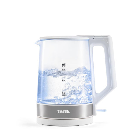 Tank Glass Kettle, 1.7L Capacity, 1850 Watts, White, KG-2318W - 2 Year Warranty