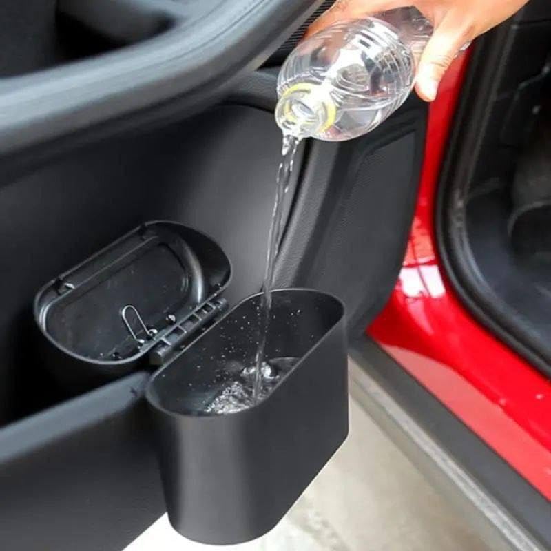 Plastic Small Trash Can with Press Lid Black Compact Oval Trash Can for Office Car Home 2L