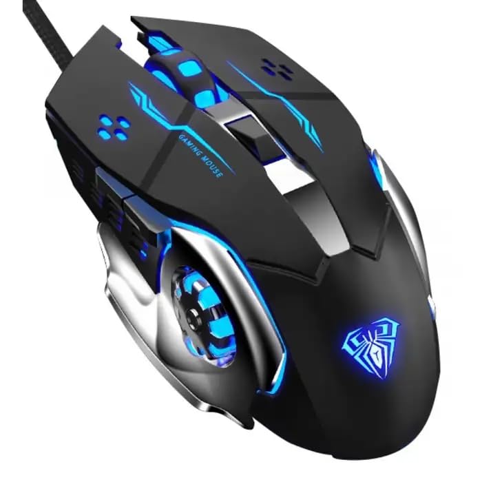 AULA S20 Wired Gaming Mouse, Adjustable DPI Up to 3200, 6 Programmable Macro Buttons, High Precision Optical Sensor, Breathing RGB Lighting, Ergonomic Design, Braided Cable, Compatible with PC Laptop