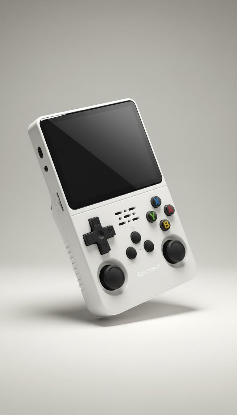 GHAZAL Retrotech R36S Handheld Video Game Console Built-in 15000 Classic Games Portable Rechargeable 3.5 Inch Screen for Kids Nostalgia - White
