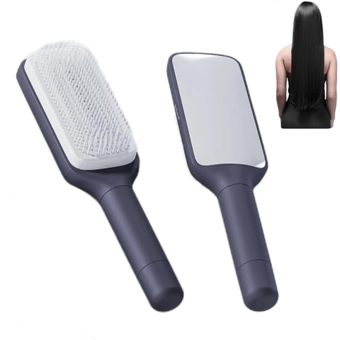 Self-Cleaning Hair Brush, Organic Hair Brush Without Pulling, Detangler Brush, Rotating Design, Professional Detangling Brush for Wet, Dry Hair, Women, Men (Grey)