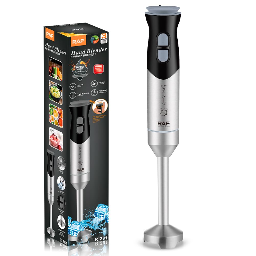 Hand Blender 1600W with 4 Stainless Steel Blades & Speed Knob – Powerful Immersion Hand Blender, Ice Crushing, Two Buttons Control – 3 Years Warranty | هاند بلندر 1600 وات بشفرات ستانلس ستيل