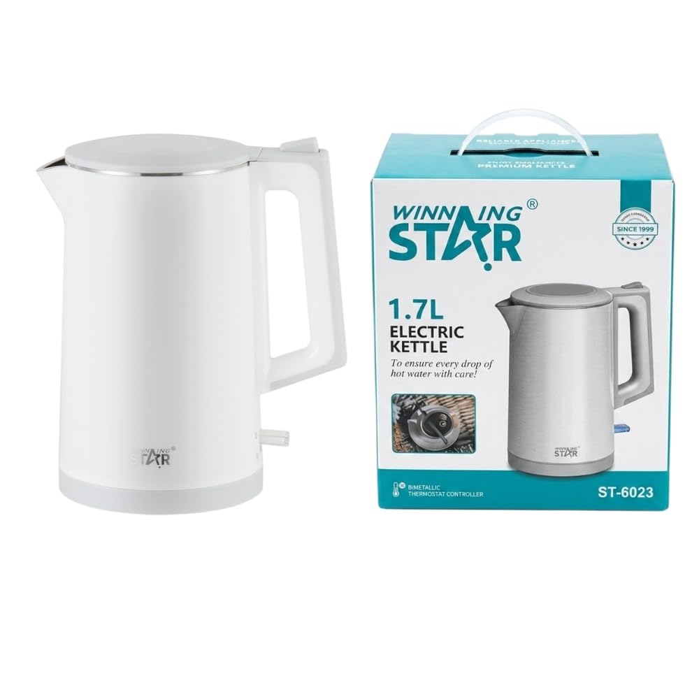 Winning Star Electric Kettle 1500W Stainless Steel Fast Boil with Auto Shut Off 1.7L - White - A1-586