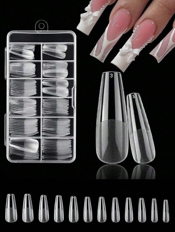 Soft Gel Acrylic Nail Tips: 240 Pcs long Full Cover Gel Xl Nail Tips - False Straight Tips for Gel Extensions (n)