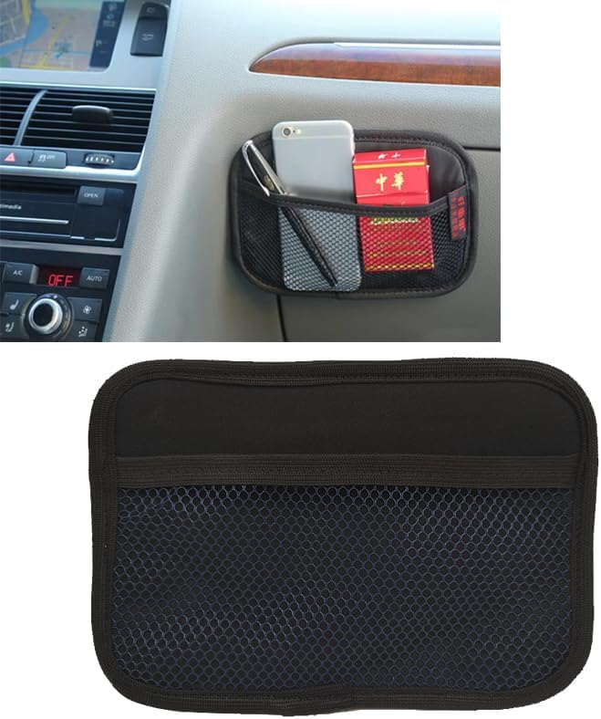 RNA STORE Car Net Pocket Mobile Phone Holder Personal Belongings - Versatile Double Face Mount in Any Place Suitable for You in The Car Mesh Organizer Mesh Storage Bag (Black Rectangle 20-14cm)