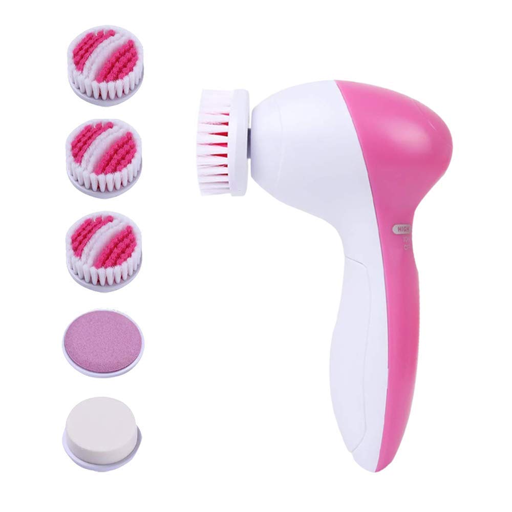 Facial Cleansing Brush Waterproof Facial Scrub Brush with 5 Heads, Spin Brush for Deep Cleansing & Gentle Exfoliation, Face Cleaning Brush for Face Massaging and Blackheads Removal (BLUE)