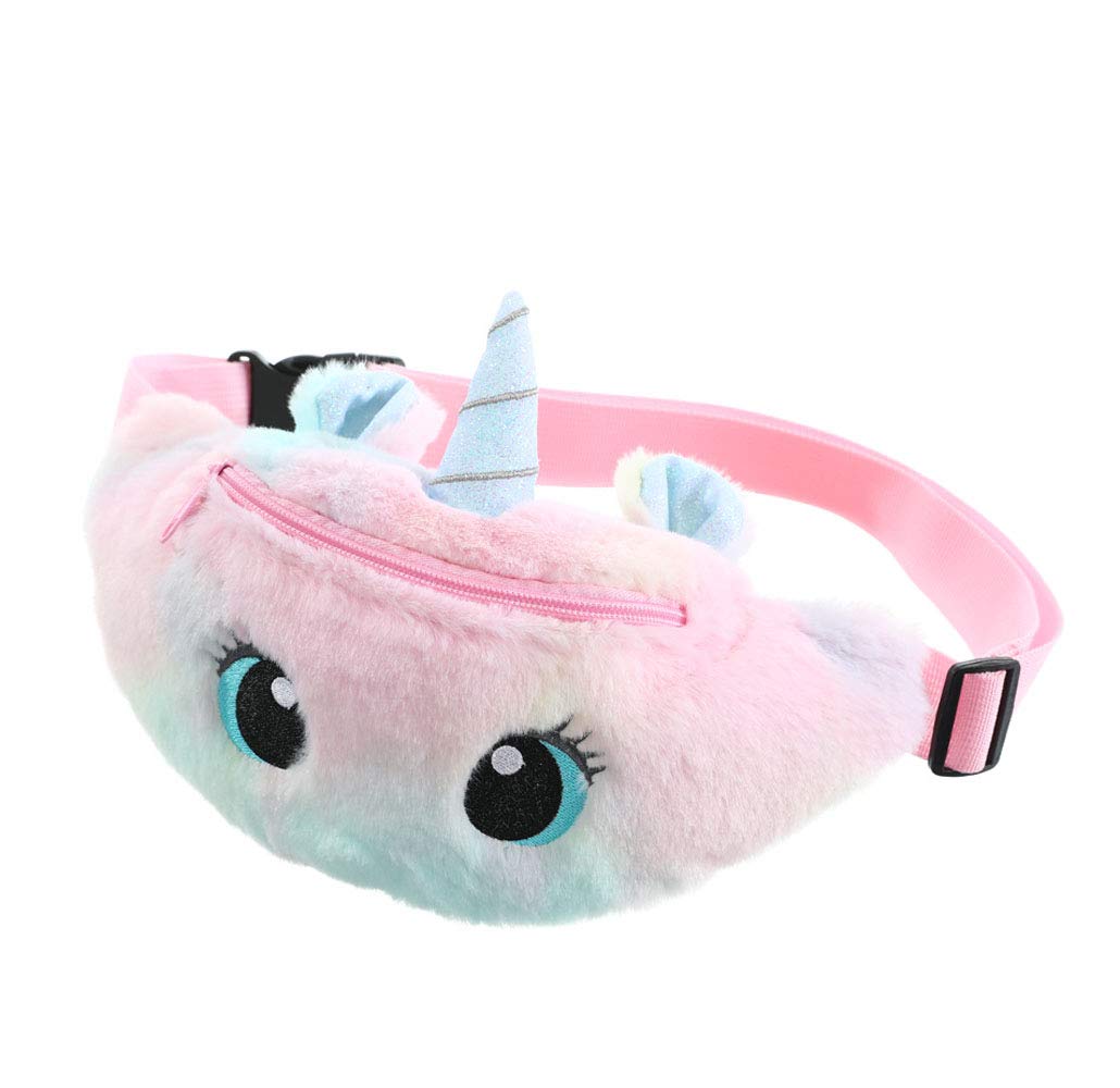 Women Girls Kids Fluffy Fuzzy Unicorn Fanny Pack Tie Dye Rainbow Waist Pack Crossbody Purse Chest Bum Belt Bag, Big eyes C, One Size
