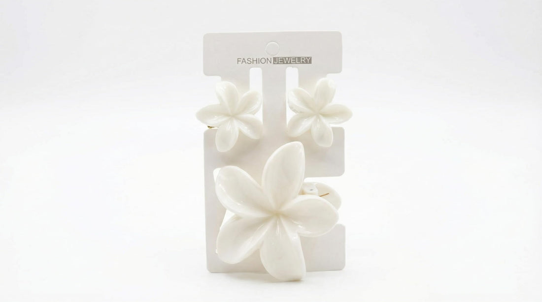Nopatia (3 Pack) "Tropical Flower" Hair Clips Set Glitter Plumeria Hair Accessories Elegant Flower Clips for Girls Ladies Summer Holiday (White)