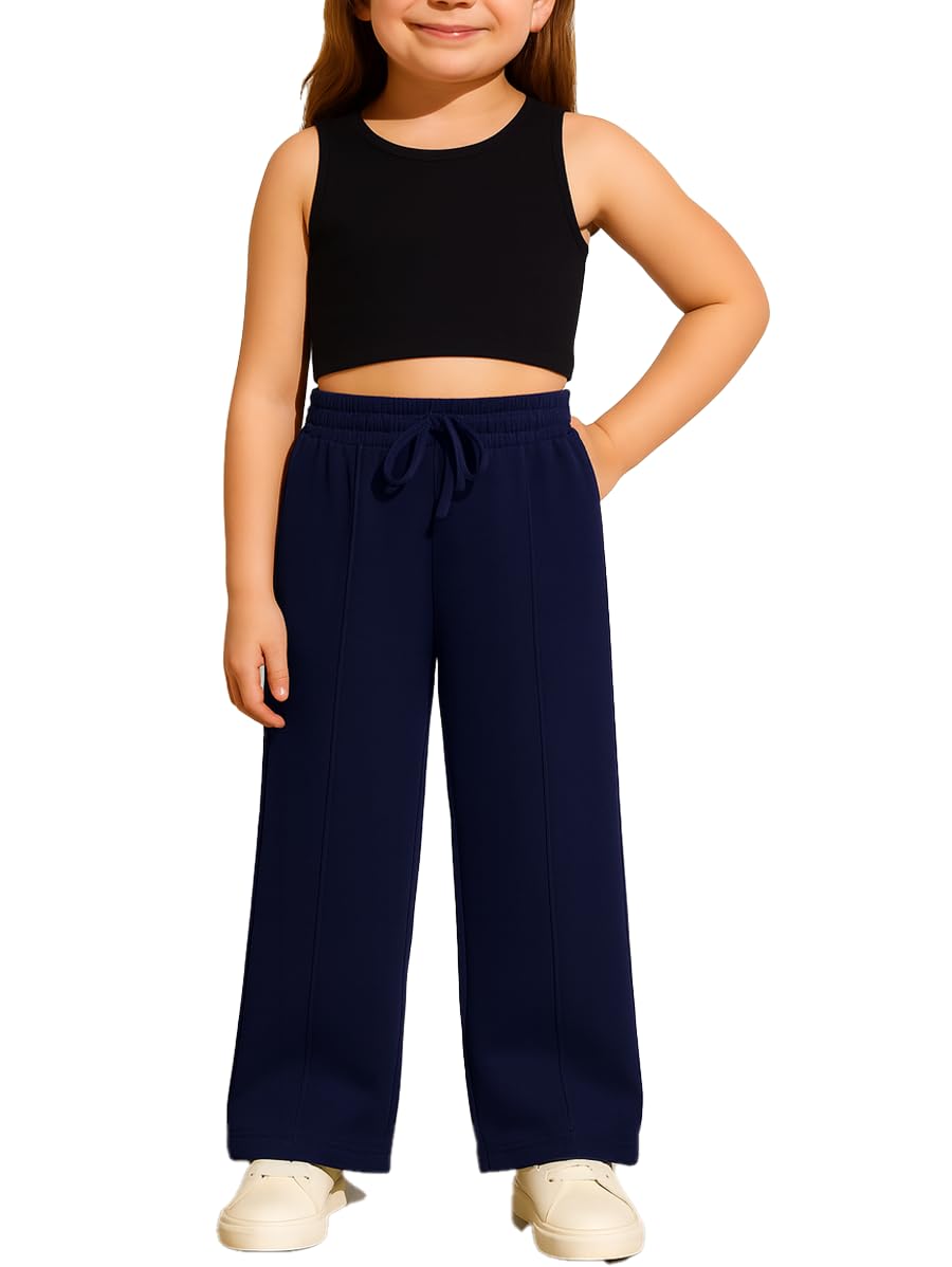 Sweatpants Wide Leg With Line For Kids & Teens – High Waist - Side Pockets Drawstring Pants for Girls - casual loose sports Pants - Daily wear Sportswear