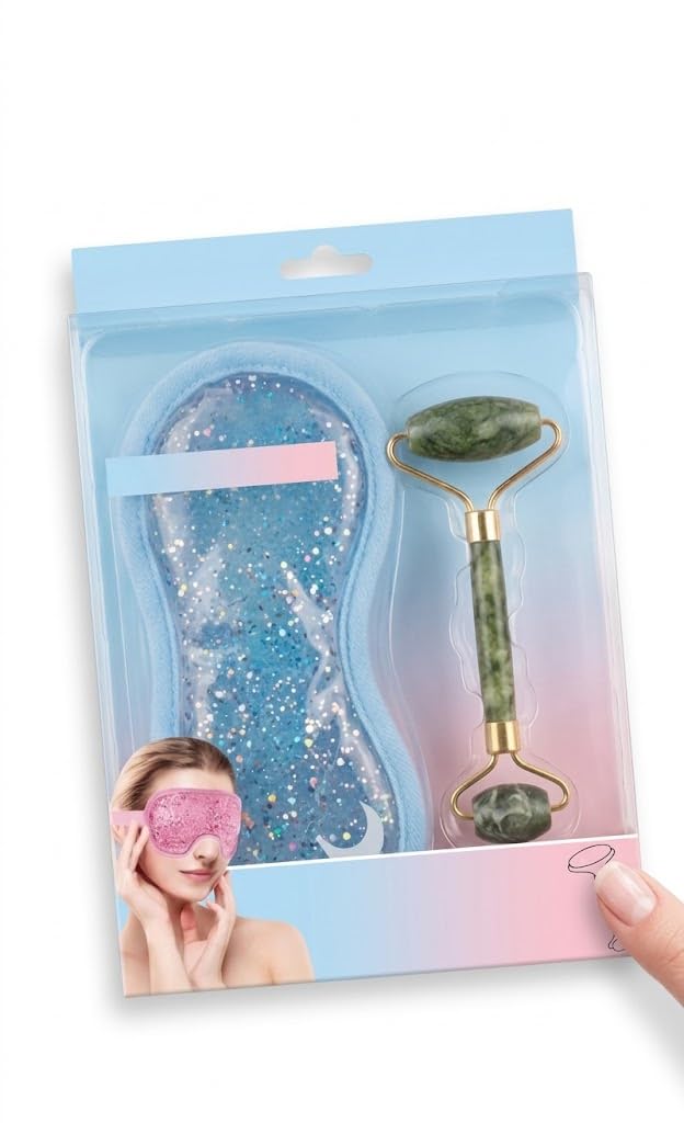 Jade Facial Roller with Gel Eye Mask – Anti-Aging Tool for Skin Glow, Dark Circles & Better Sleep