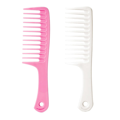 Fgail 2PCS Wide Tooth Comb for Curls, Large Tooth Detangling Comb for Women & Men Wet & Dry Curly Hair(White-Pink)