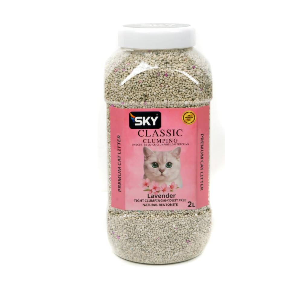 Sky Clumping Cat Litter 2L Lavender Scent - Natural Bentonite Sand for Superior Odor Control, Strong Clumping and Dust Free