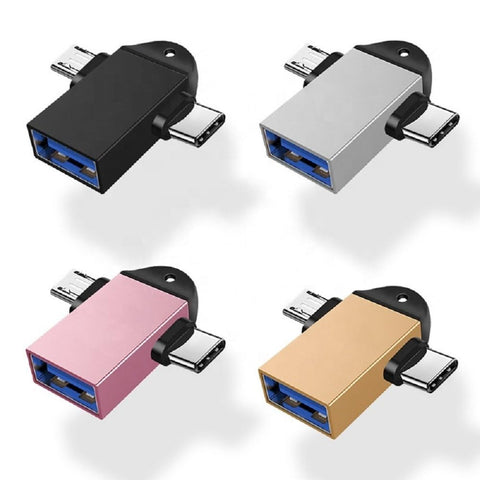 2 in 1 Metal Type C and Micro OTG Male to USB A 3.0 Female High Speed Data Transfer for Laptop Mobiles Tablet Smartphone Type C and Micro USB Pendrive OTG Connector-(Multi-Colored)