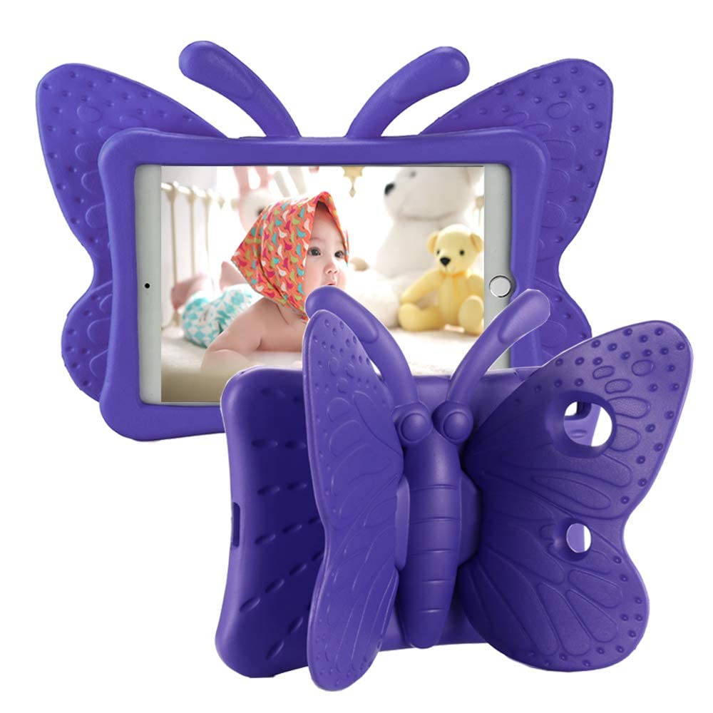 iPad 9th 8th 7th Generation Case Kids Girls, Cute Butterfly Shockproof EVA Foam Super Protection Stand Cover for iPad 2021 2020 2019 10.2" and iPad Air 3 Pro 10.5" - Purple