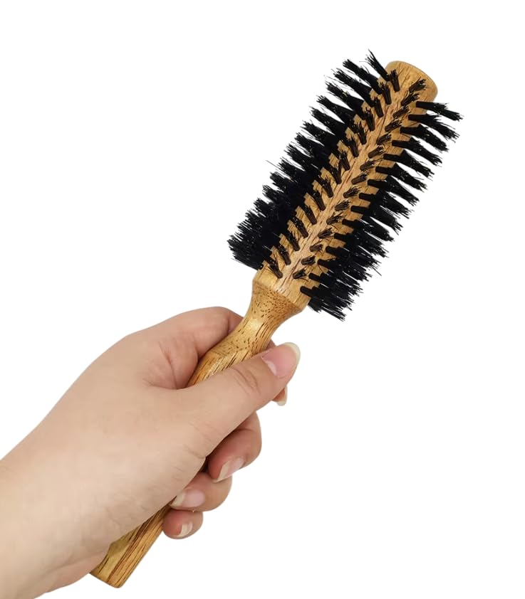 Round Brush Round Hair Brush, Natural Wooden Handle Styling Brush Blow Dry Brush Anti Static Roller Hairbrush for Men Women Straightening and Curling, Wet and Dry Hair-1PC-4cm