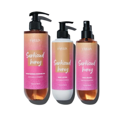 Favelin Pamper Pack Essential Sunkissed Honey 250 ml | Body Splash 250 ml & Body Lotion 250 g & Shower Gel 400 ml | Red Plum | Sweet Freesia and Strawberries