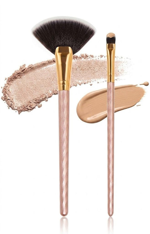 2pcs Make-Up Brush Soft Bristles Convenient Daily Make-Up Tool Set highlighter fan and Eyeshadow and concelear Brush-Full Women Beauty Tool Set-random COLOR-PLASTIC HAND