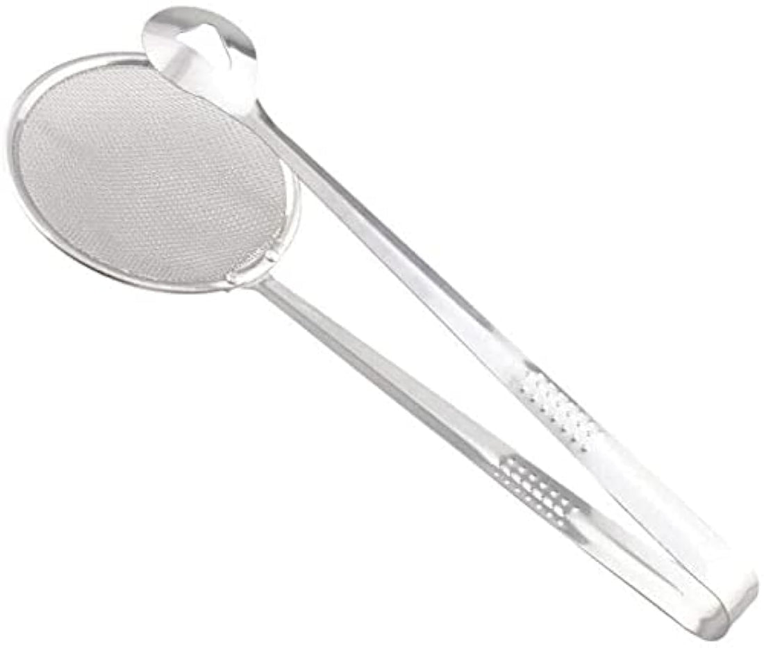 elyassin Stainless Steel Food Spoon Strainer Frying Oil Filter Spoon With Clip Kitchen Tool