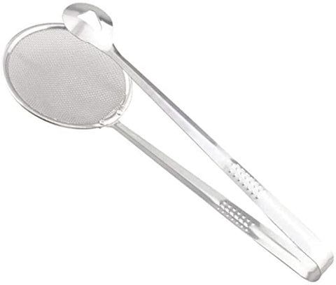 elyassin Stainless Steel Food Spoon Strainer Frying Oil Filter Spoon With Clip Kitchen Tool