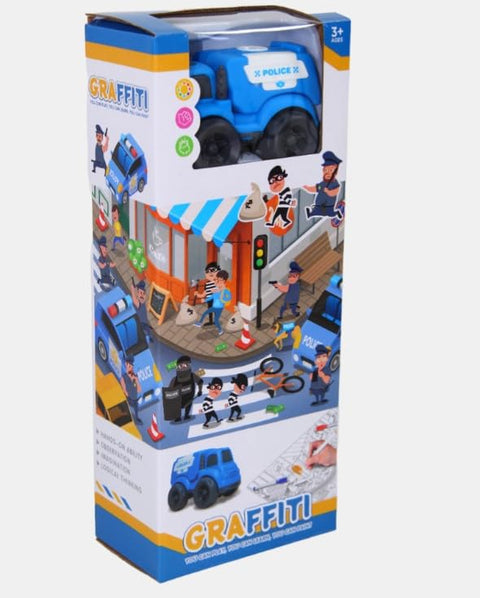 Blue Police Car Toy with Stickers, Educational Toy Set, Suitable for Kids Ages 3+