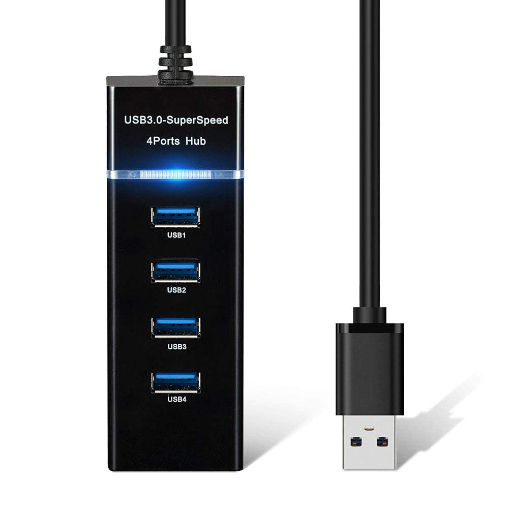 4 Port USB 3.0 Hub Adapter - Ultra Slim Data USB Hub with 9.8'' Extended Cable and LED Indicator Compatible for MacBook/Mac mini/iPad/PC/PS4/PS5, Flash Drive, Mobile HDD