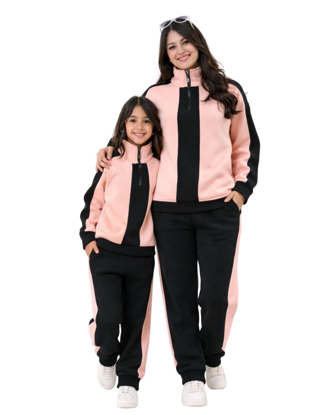 Women's Matchy Mom & Me Strip Tracksuit Set, Quarter Zip Pullover and Pants