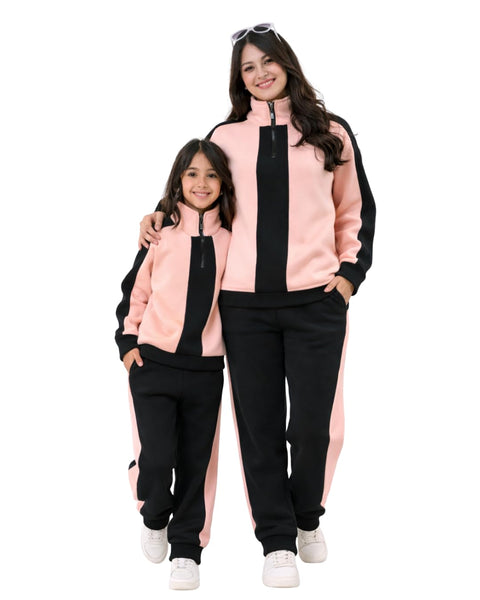 Women's Matchy Mom & Me Strip Tracksuit Set, Quarter Zip Pullover and Pants