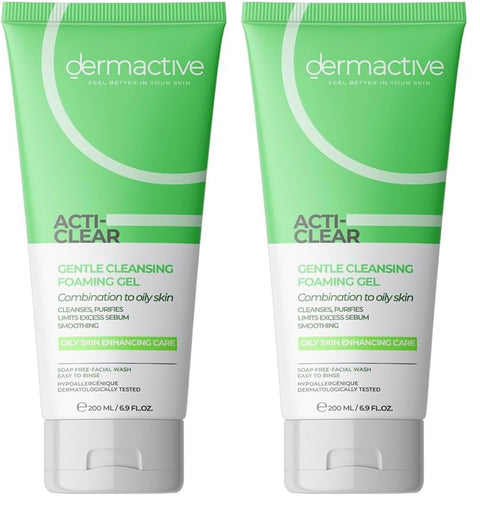 Dermactive ACTI-CLEAR Gentle Cleasnsing Foaming Gel 200ML / 6.9 FL.OZ (Pack of 2)